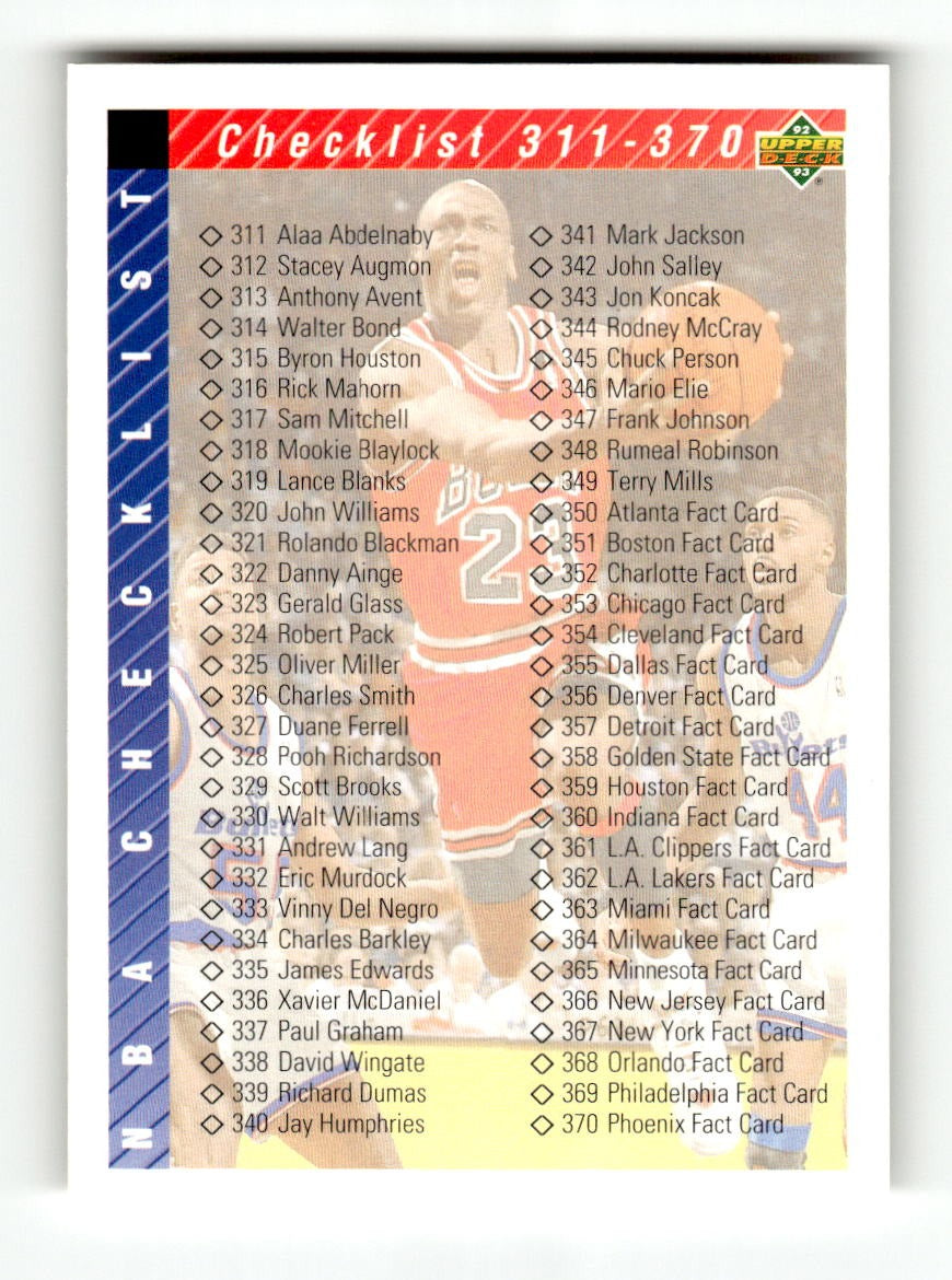 1992-93 Upper Deck #419 Checklist: 311-420 EXMT CS26019213