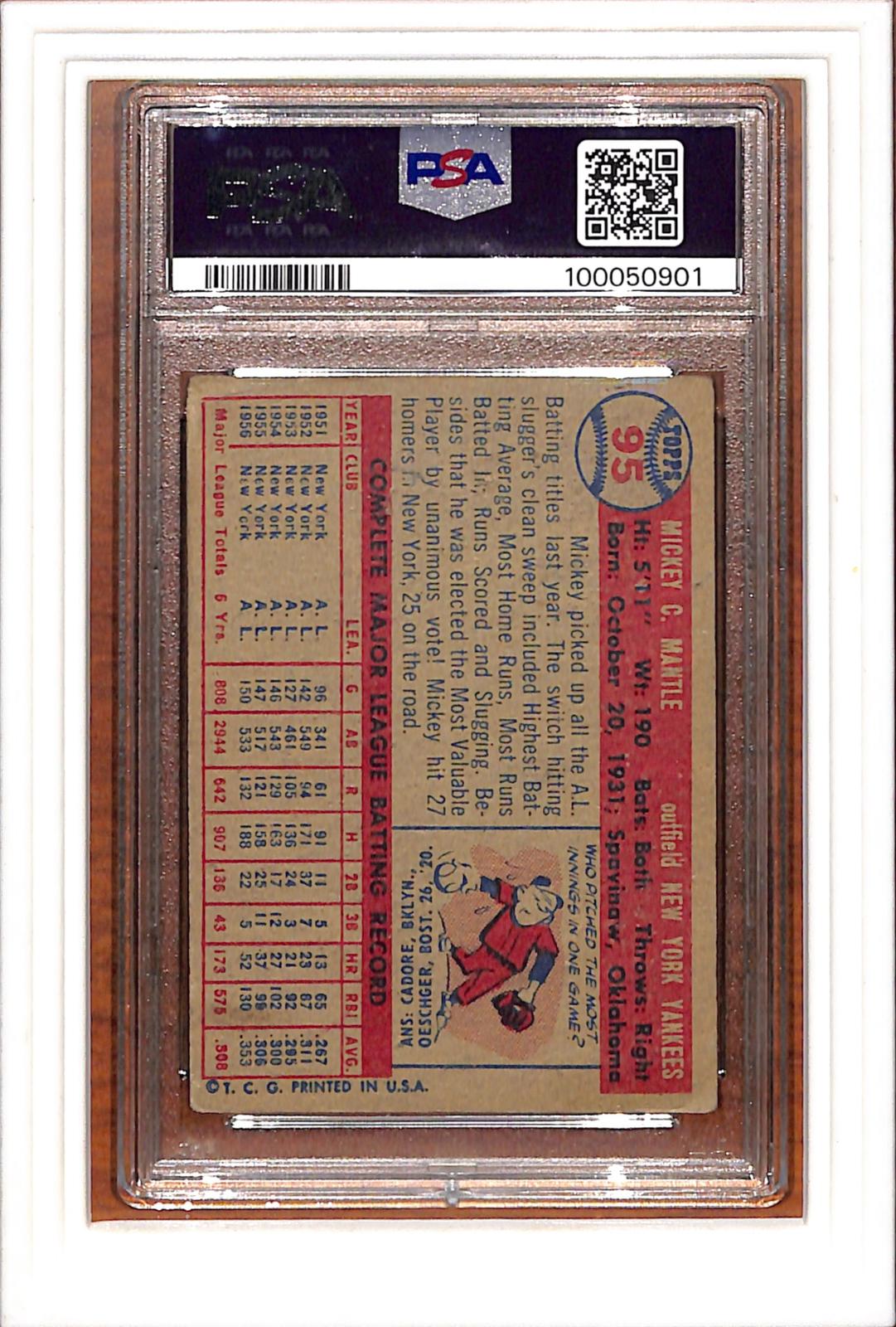 1957 Topps #95 Mickey Mantle PSA 1 SN 100050901
