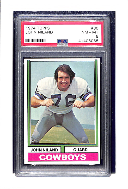 1974 Topps #80 John Niland PSA 8 SN 41405055