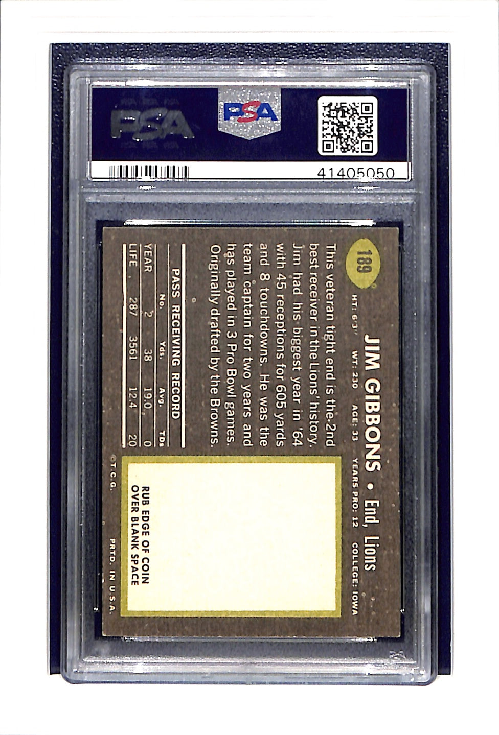 1969 Topps #189 Jim Gibbons PSA 7