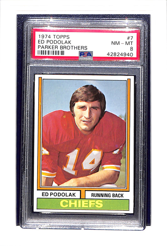 1974 Topps #7 Ed Podolak Parker Brothers PSA 8