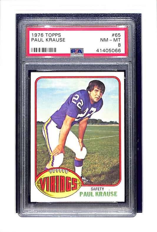 1976 Topps #65 Paul Krause VIKINGS HOF PSA 8