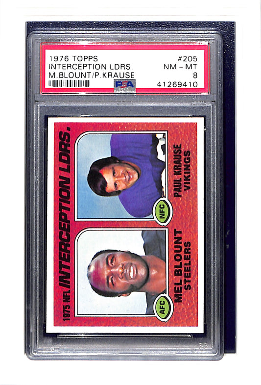 1976 Topps #205 Interception Leaders Blount Krause PSA 8