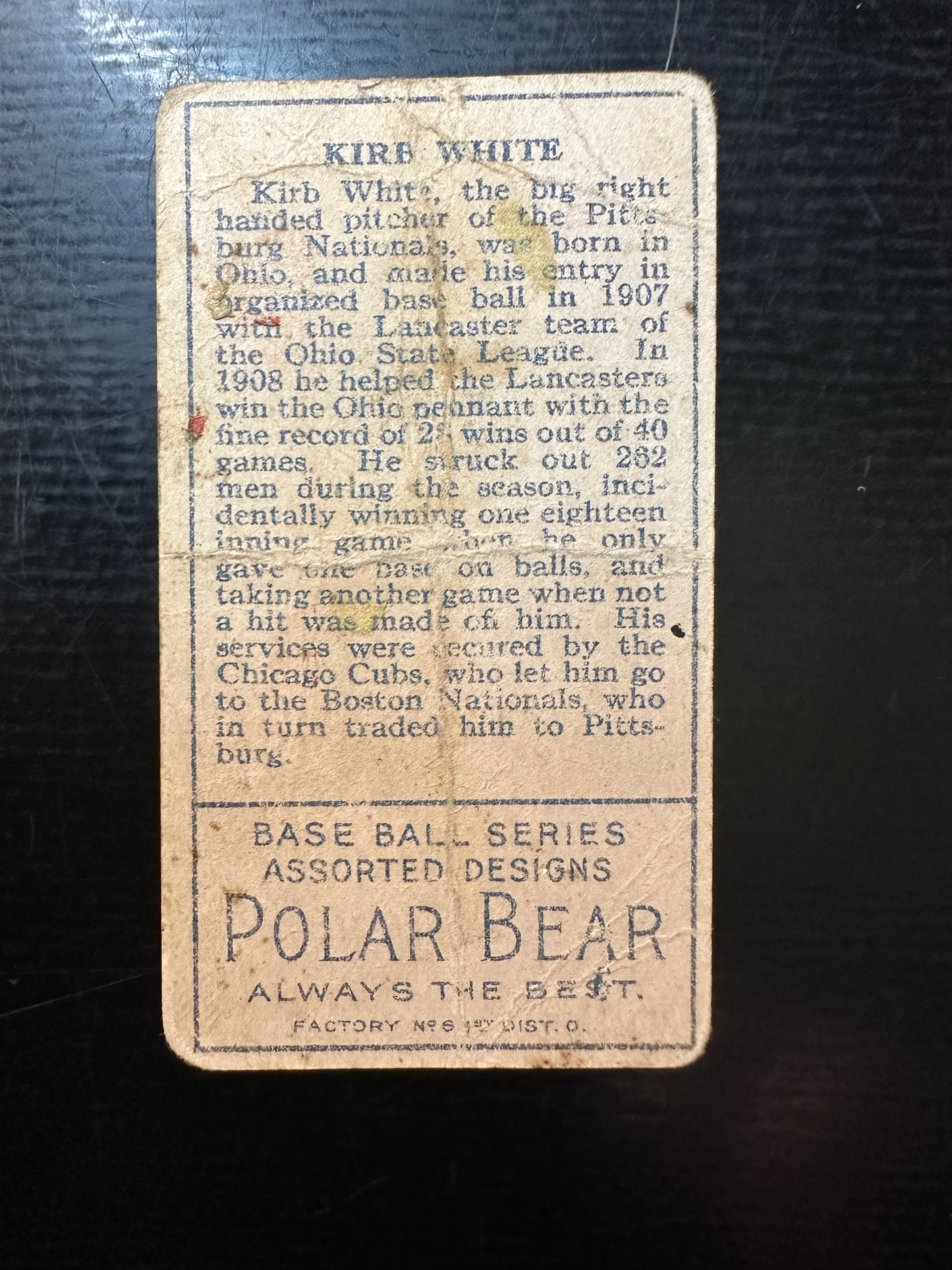 1911 T205 Gold Border Kirb White Short Print