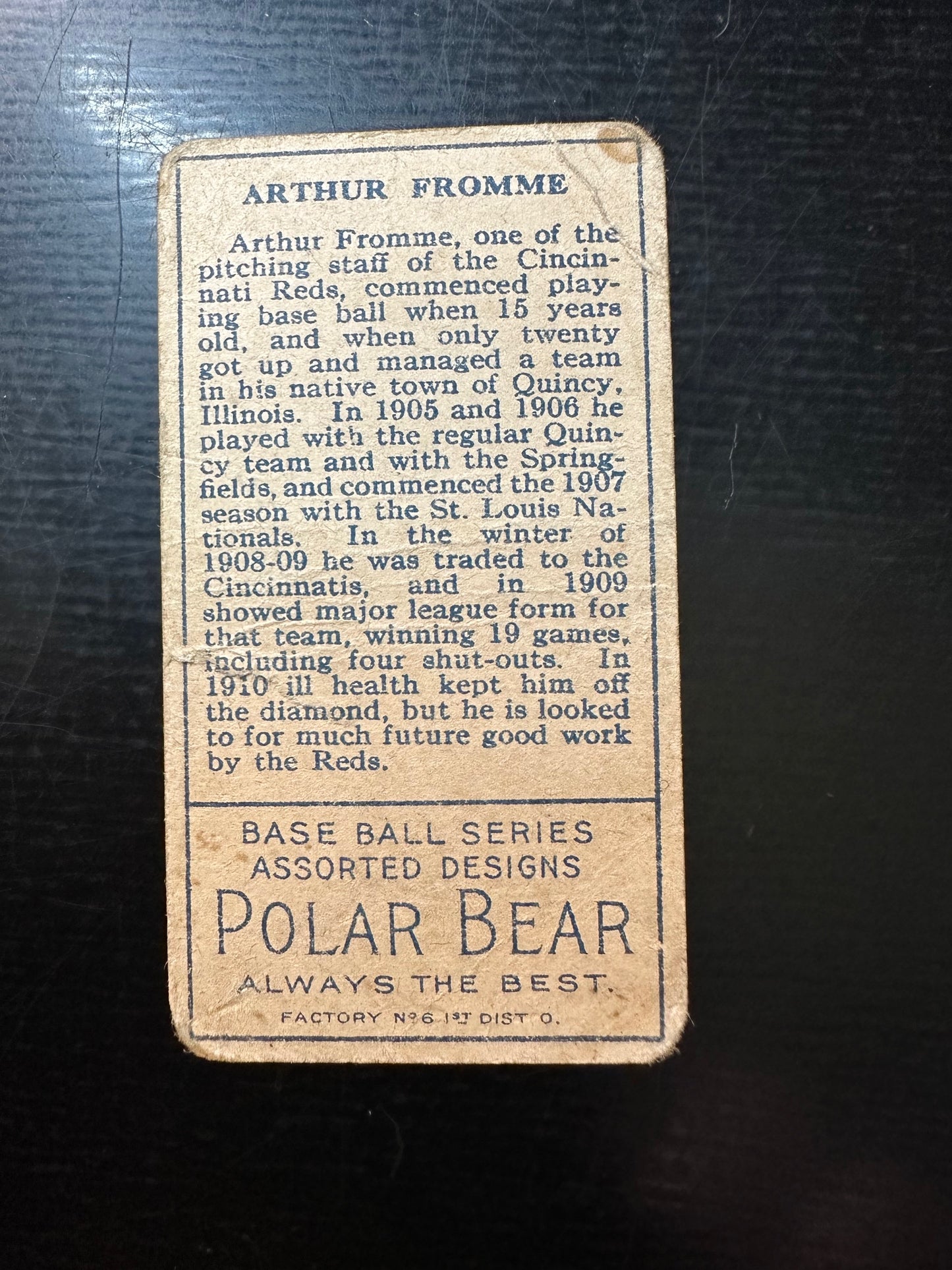 1911 T205 Gold Border Baseball Arthur Fromme