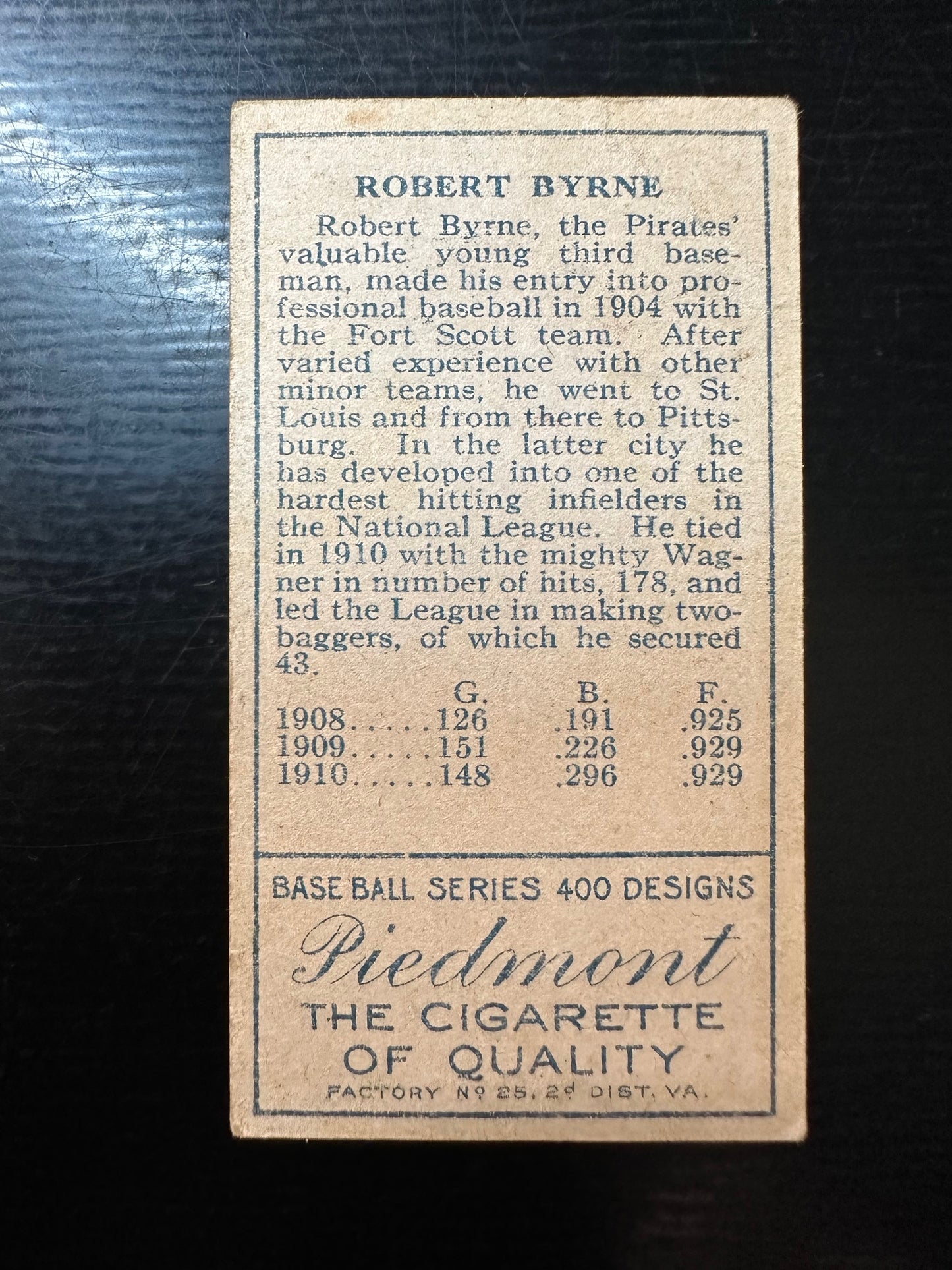 1911 T205 Gold Border Robert Byrne Pittsburgh