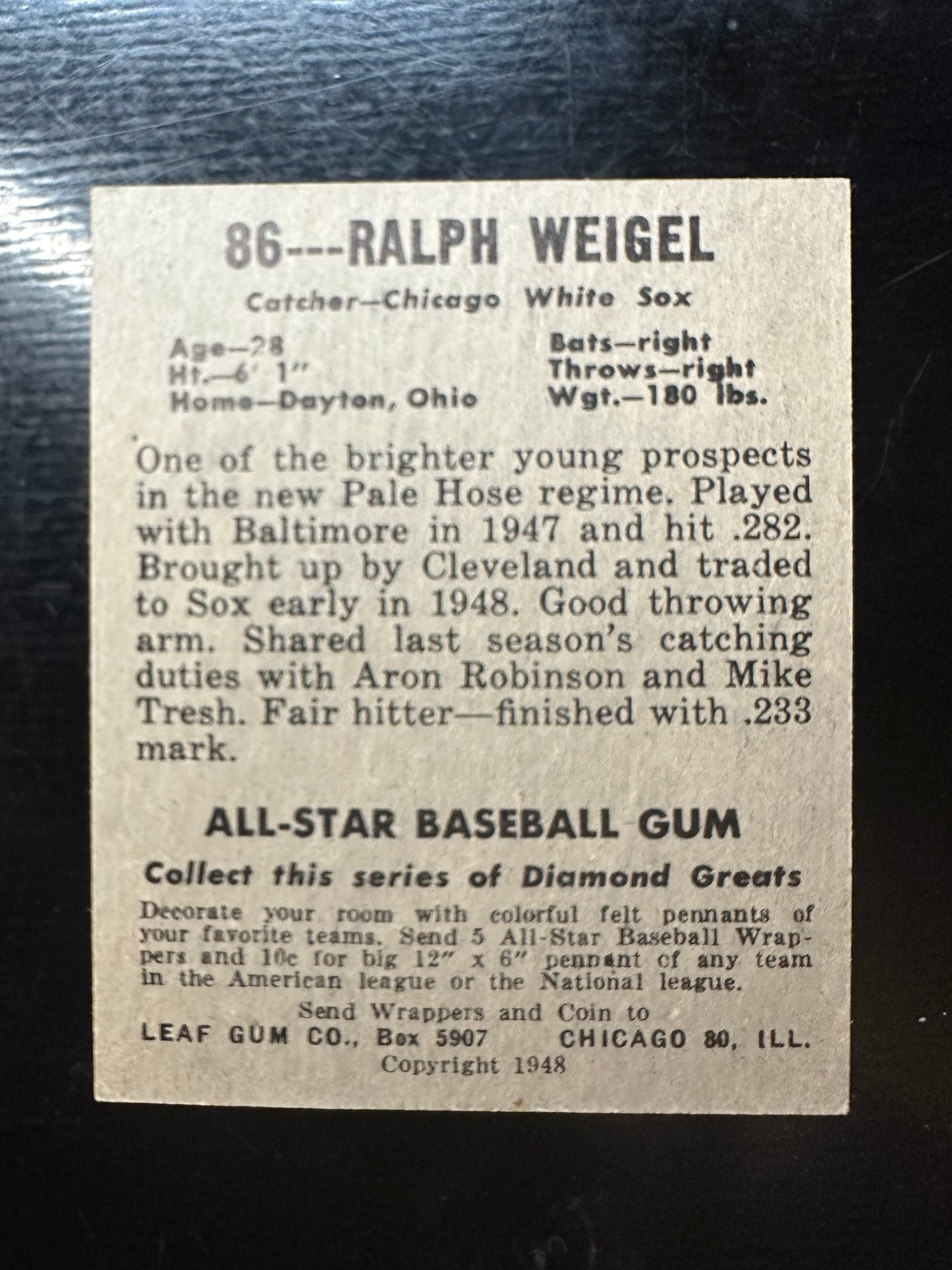 1948 Leaf #86 Ralph Weigel  VG/EX
