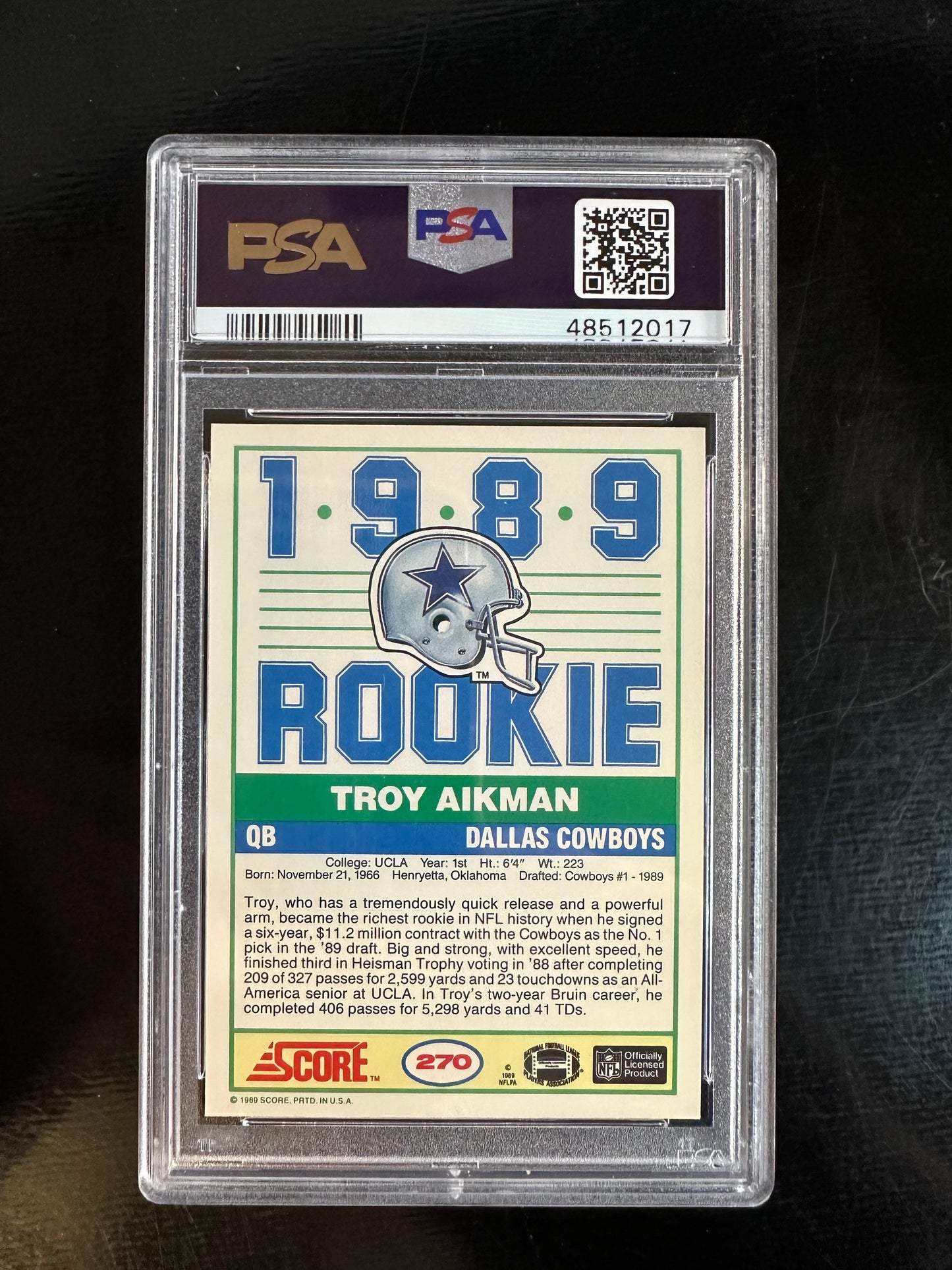 1989 Score #270 Troy Aikman RC PSA 8