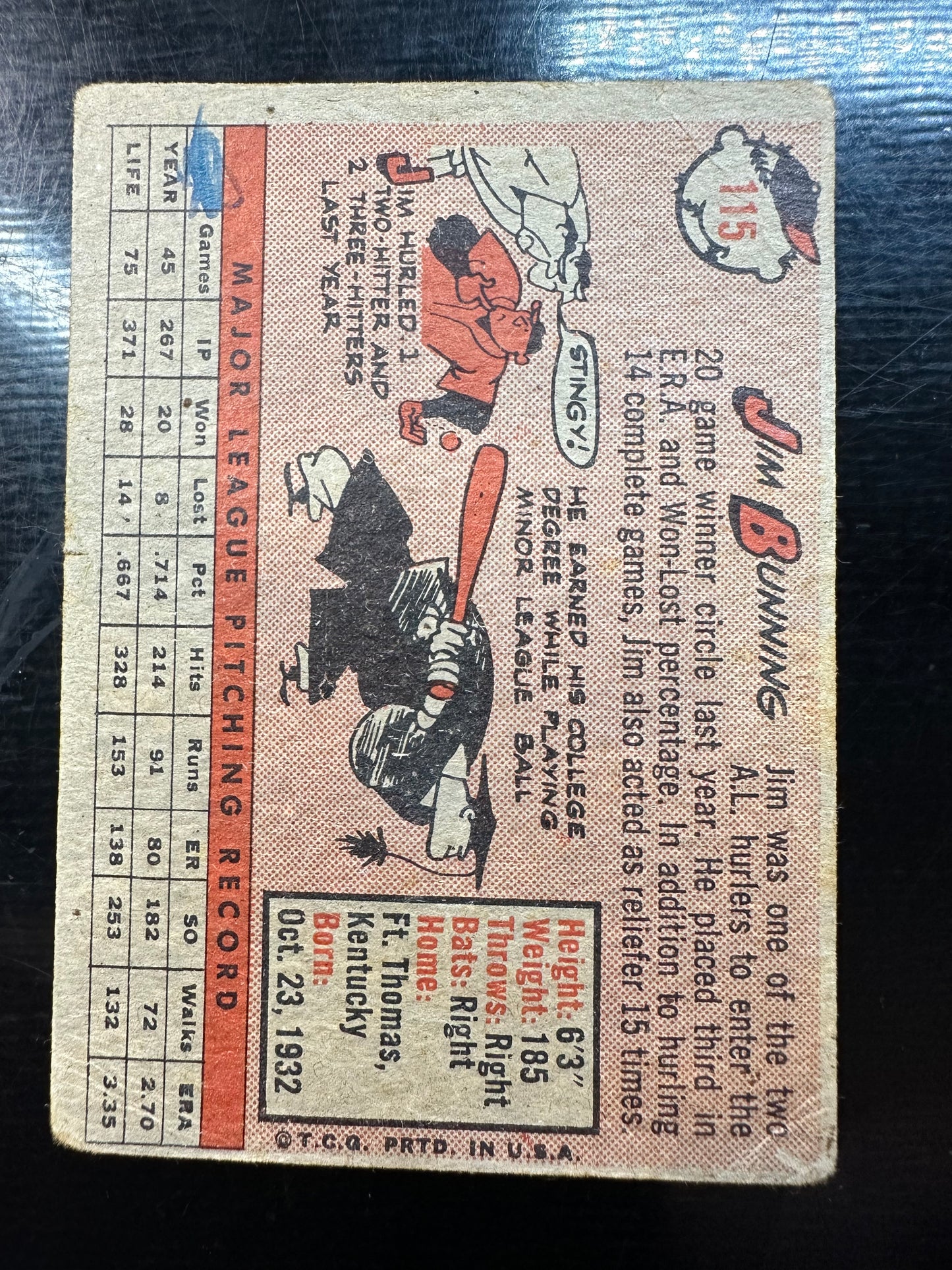 1958 Topps #115 Jim Bunning G MK
