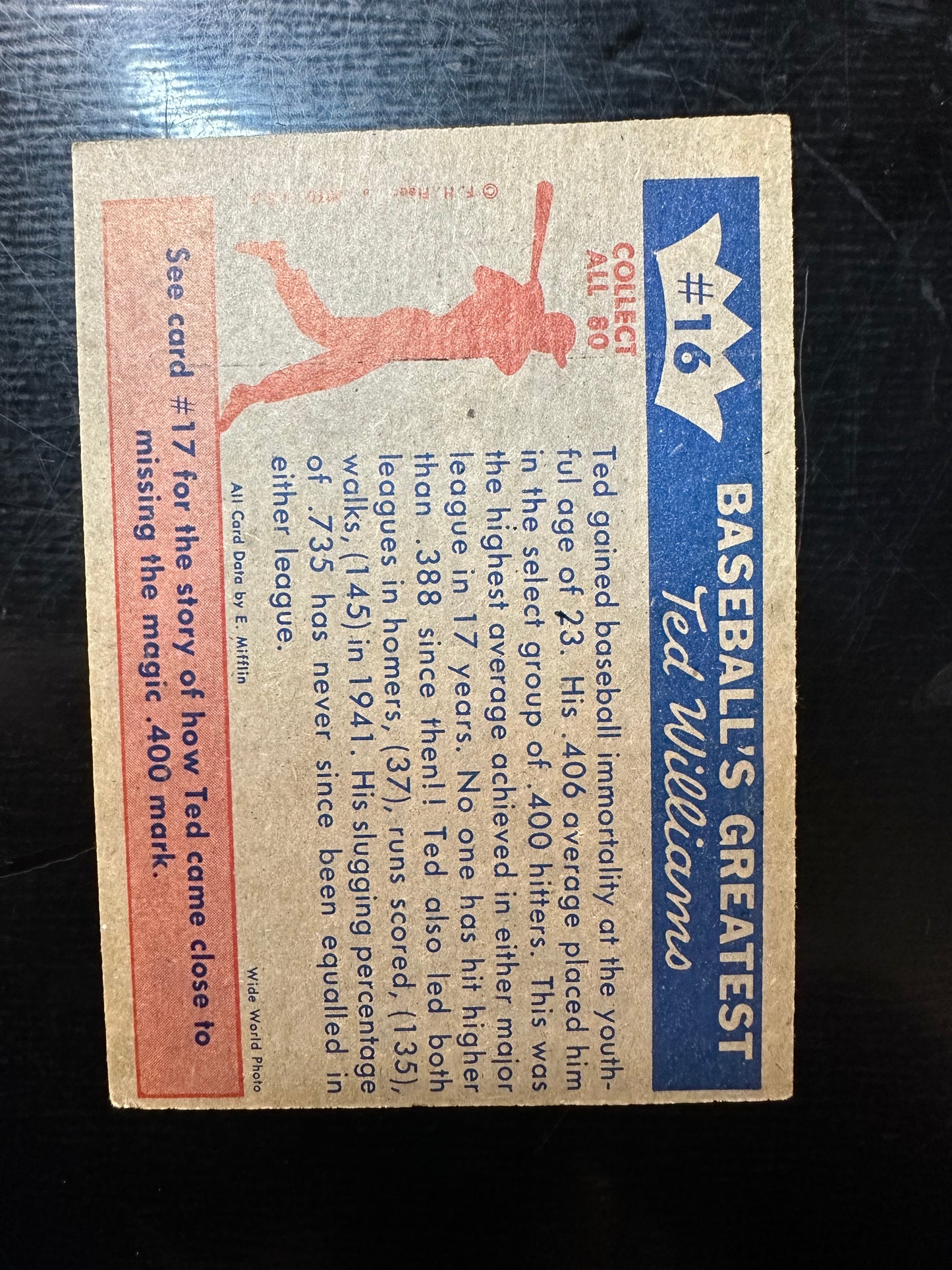 1959 Fleer Ted Williams #16 1941 Williams Greatest Year VG