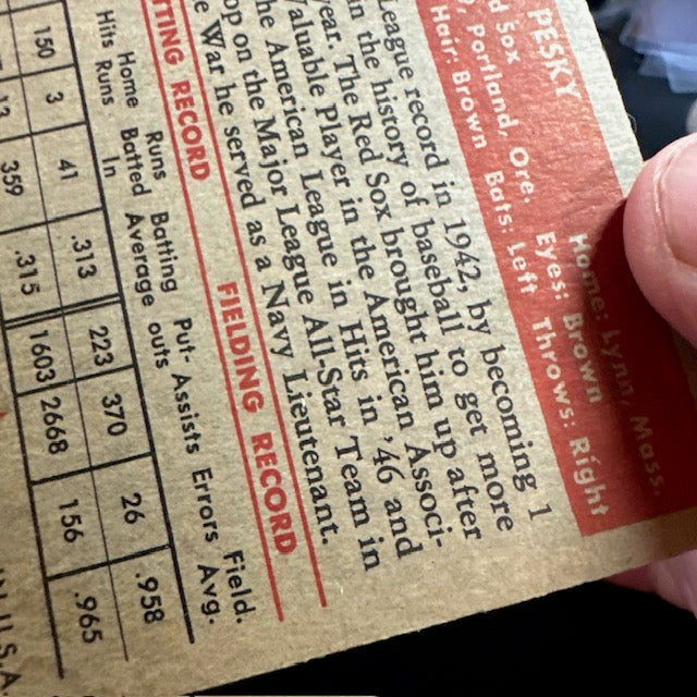 1952 Topps #15 Johnny Pesky Boston Red Sox VG HOF10010021