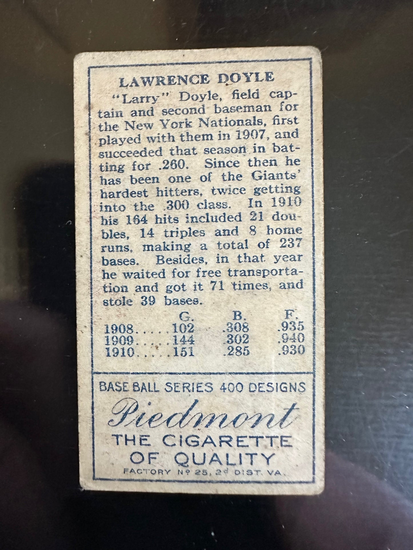 1911 T205 Gold Border Tobacco Baseball Larry Doyle VG