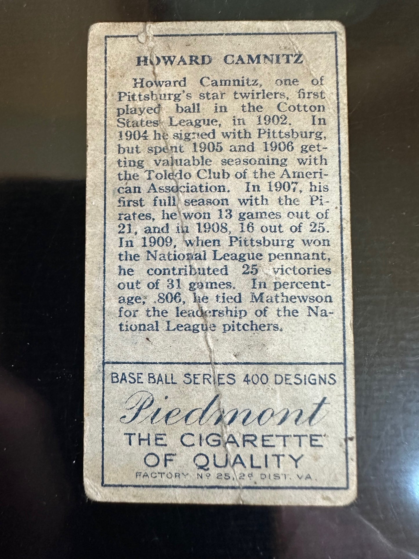 1911 T205 Gold Border Piedmont Howard Camnitz Pittsburgh #2