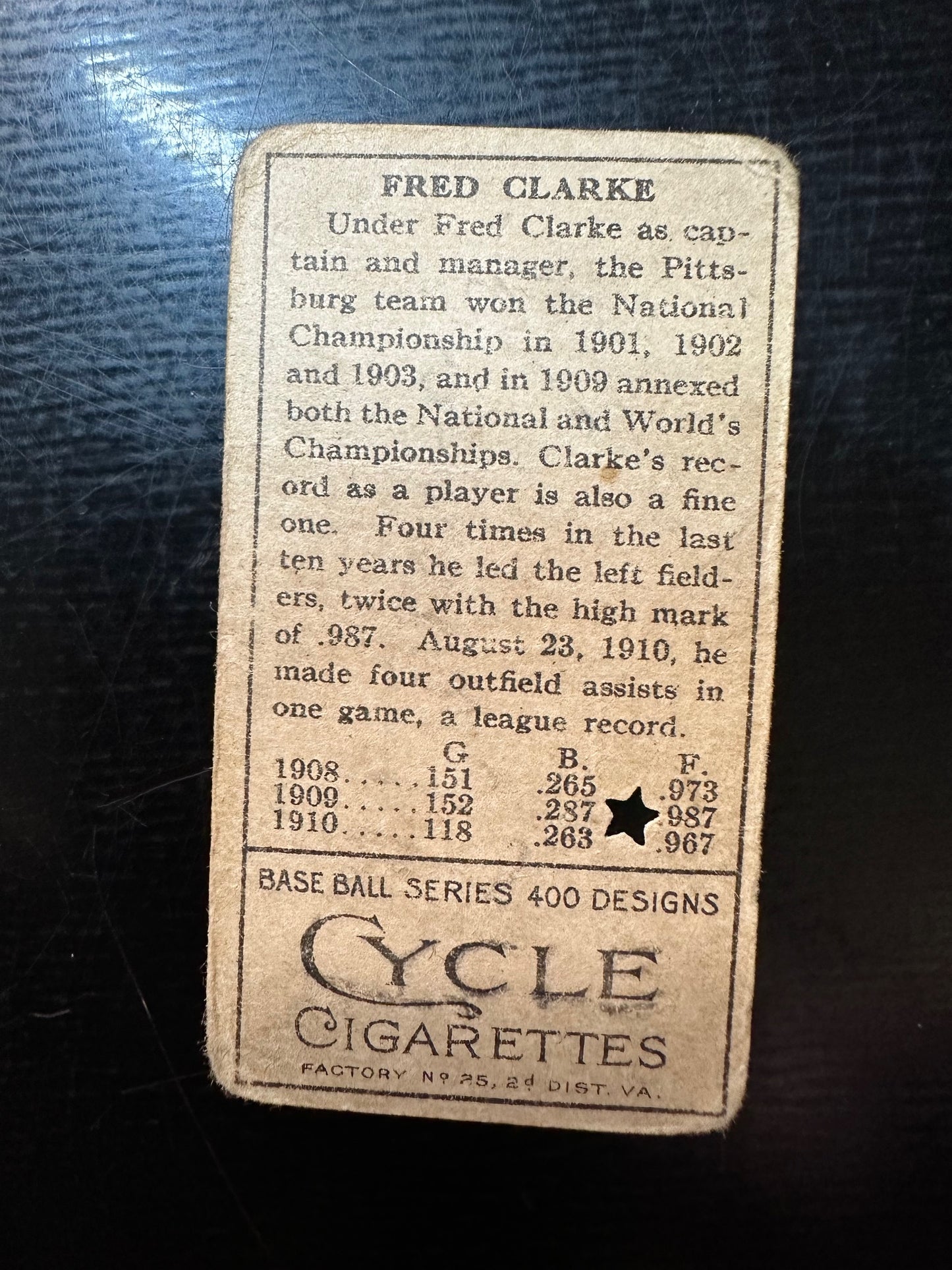 1911 T205 Gold Border Cycle 400 Fred Clarke Pittsburgh - filler