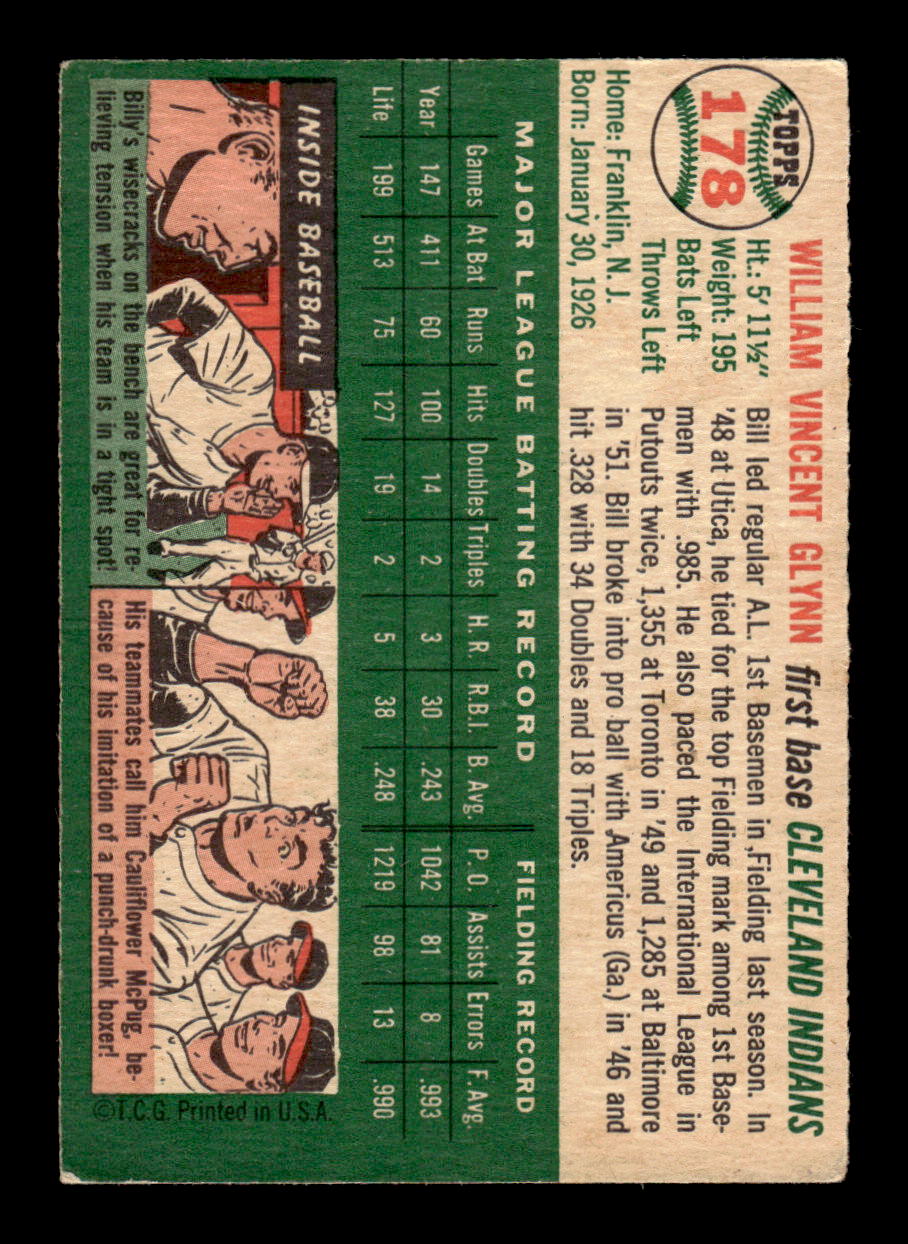 1954 Topps #178 Bill Glynn - Cleveland Indians VG