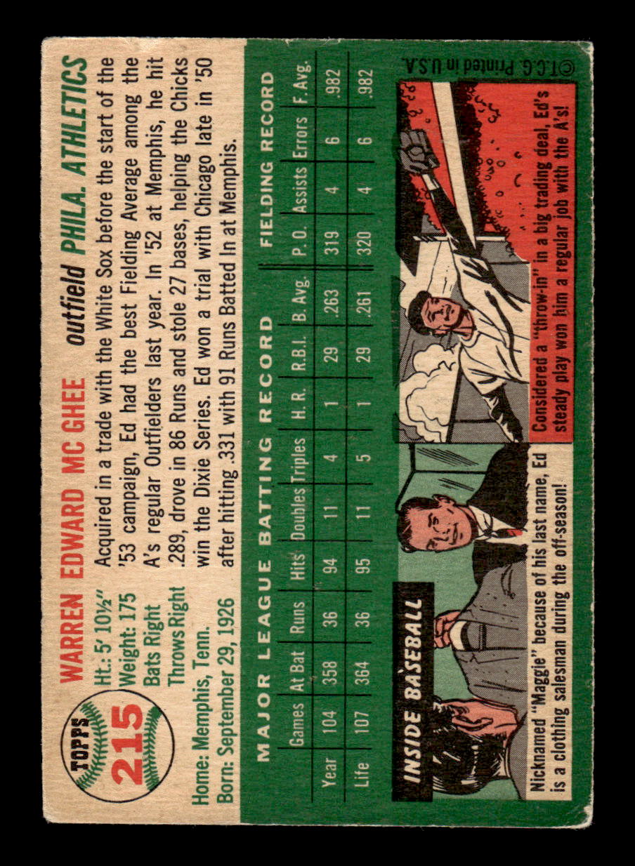 1954 Topps #215 Ed McGhee - Philadelphia Athletics VG