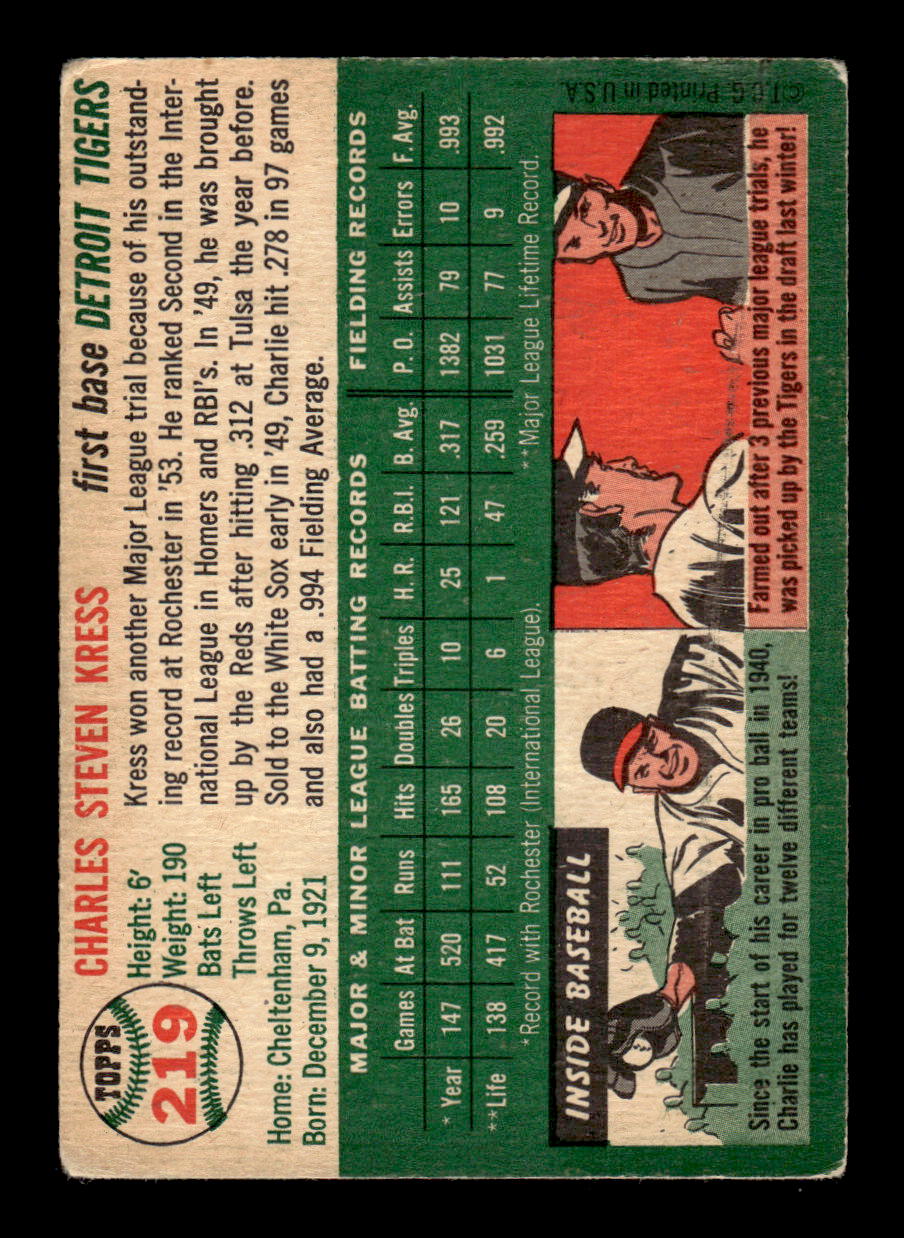 1954 Topps #219 Charlie Kress - Detroit Tigers RC VG