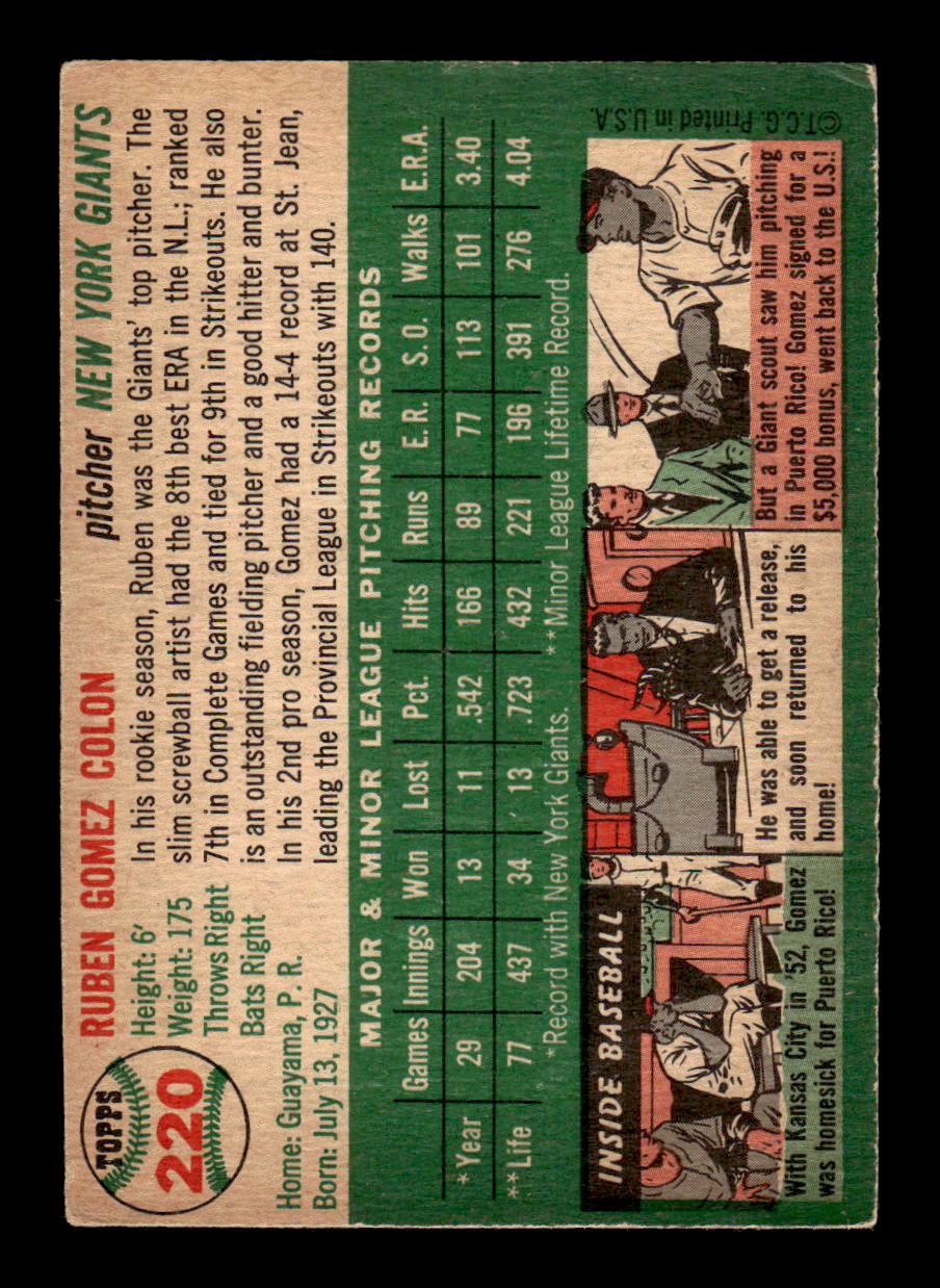1954 Topps #220 Ruben Gomez - New York Giants RC VG