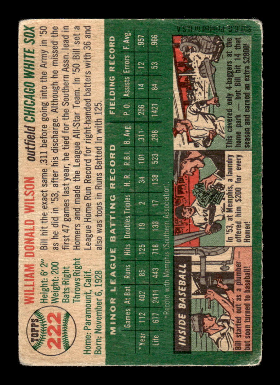 1954 Topps #222 Bill Wilson - Chicago White Sox RC VG