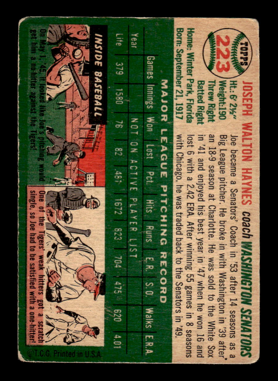 1954 Topps #223 Joe Haynes - Washington Senators VG