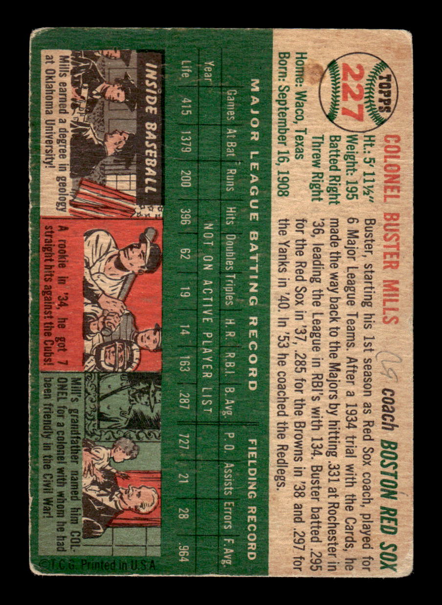 1954 Topps #227 Buster Mills - Boston Red Sox G