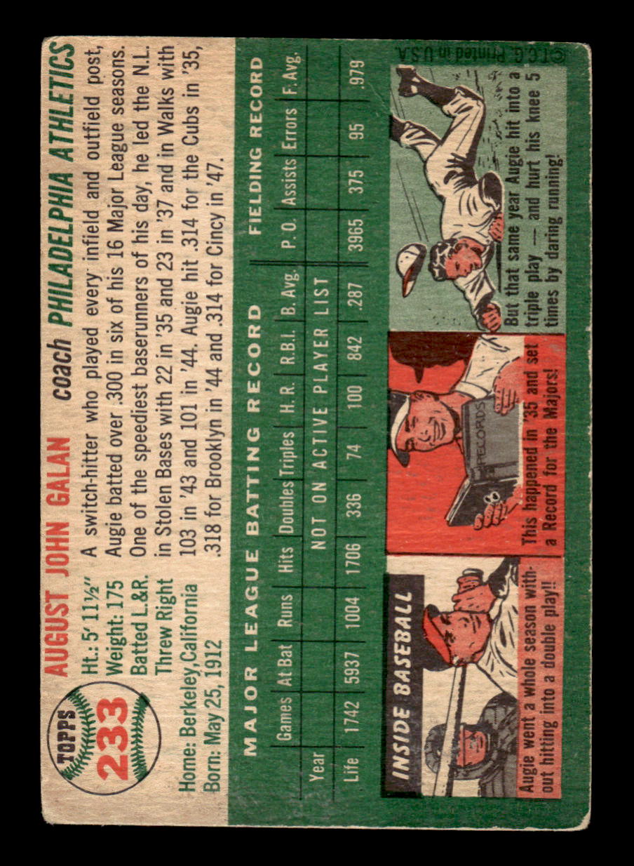 1954 Topps #233 Augie Galan - Philadelphia Athletics F/G - CREASE