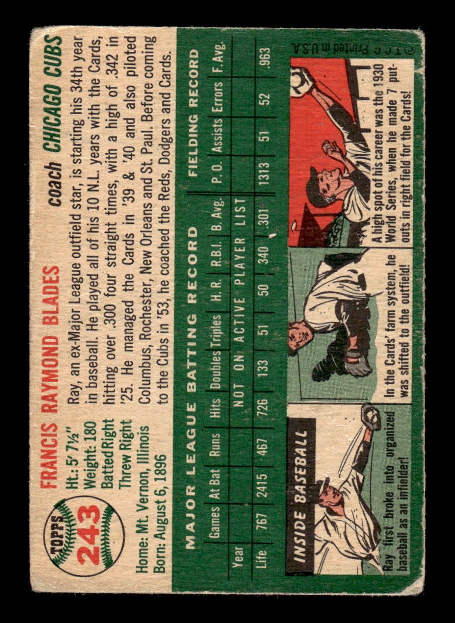 1954 Topps #243 Ray Blades - Chicago Cubs VG