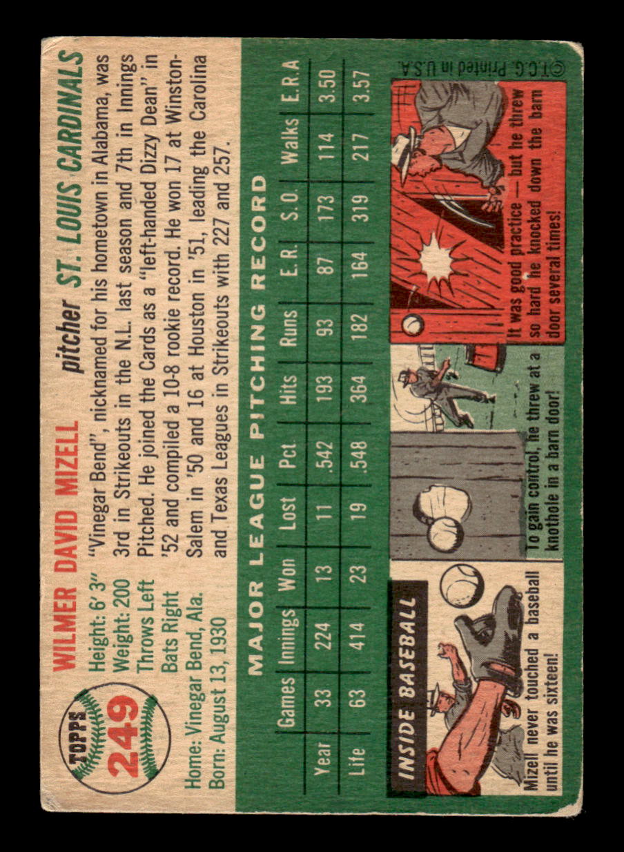 1954 Topps #249 Wilmer Mizell - St. Louis Cardinals VG