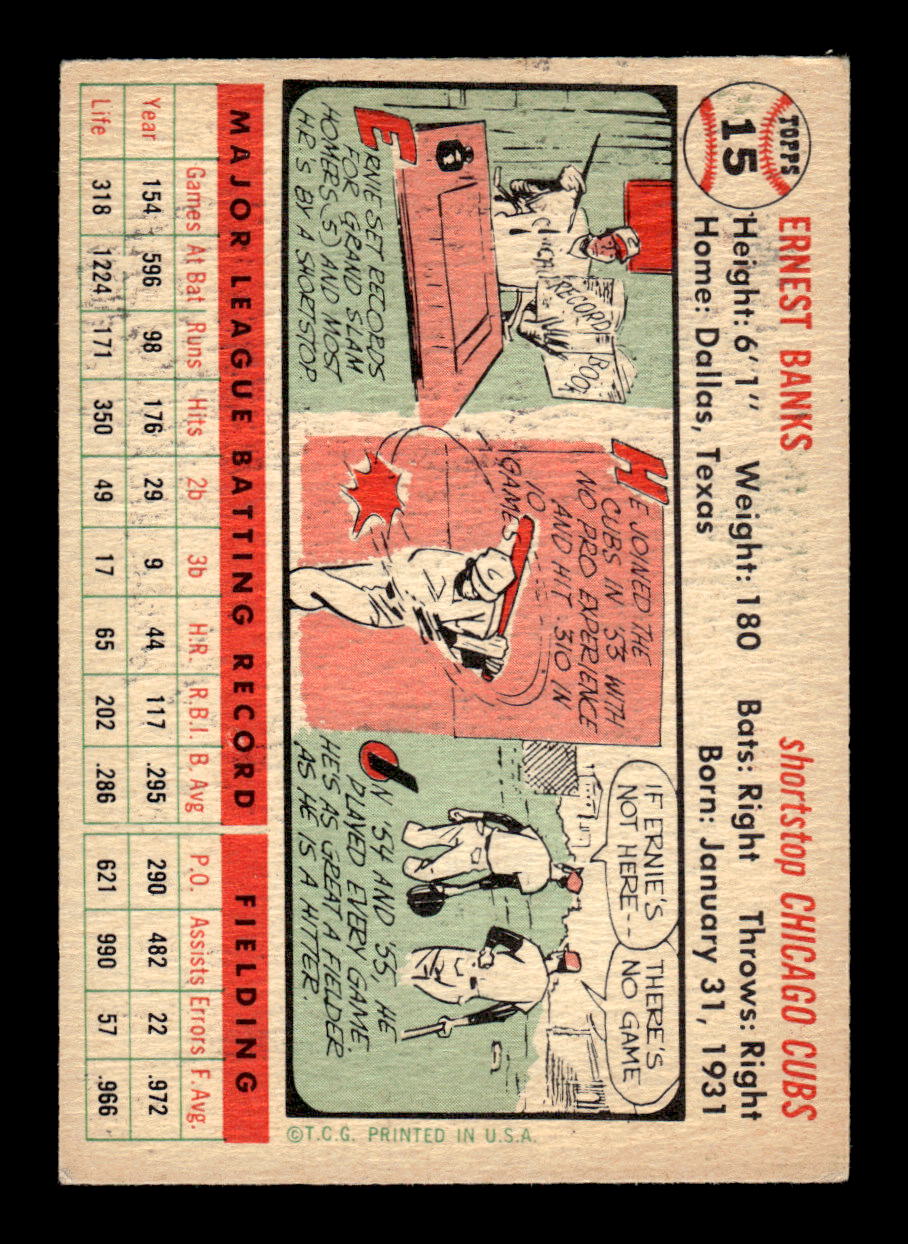 1956 Topps #15 Ernie Banks  - Chicago Cubs DP VGEX White Back