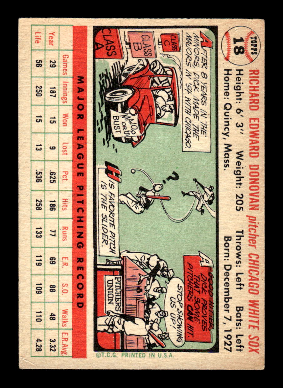 1956 Topps #18 Dick Donovan  - Chicago White Sox EX White Back