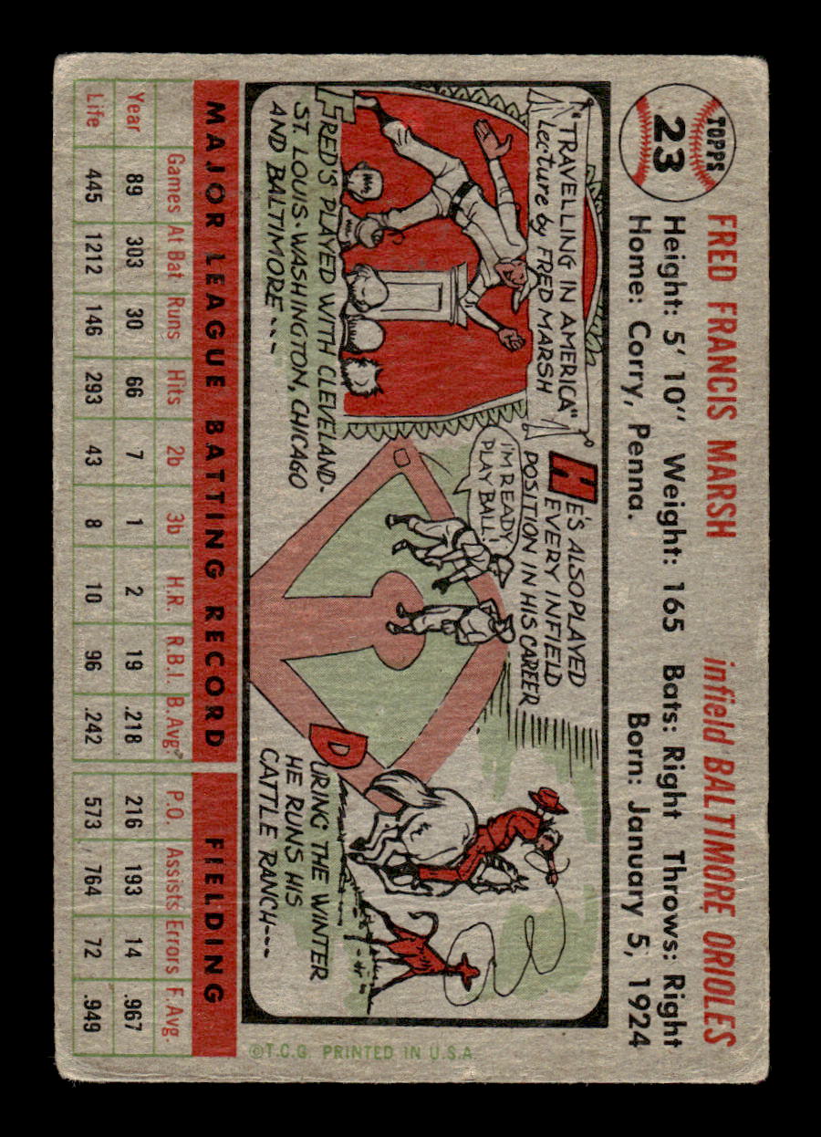 1956 Topps #23 Fred Marsh - Baltimore Orioles VG Gray Back