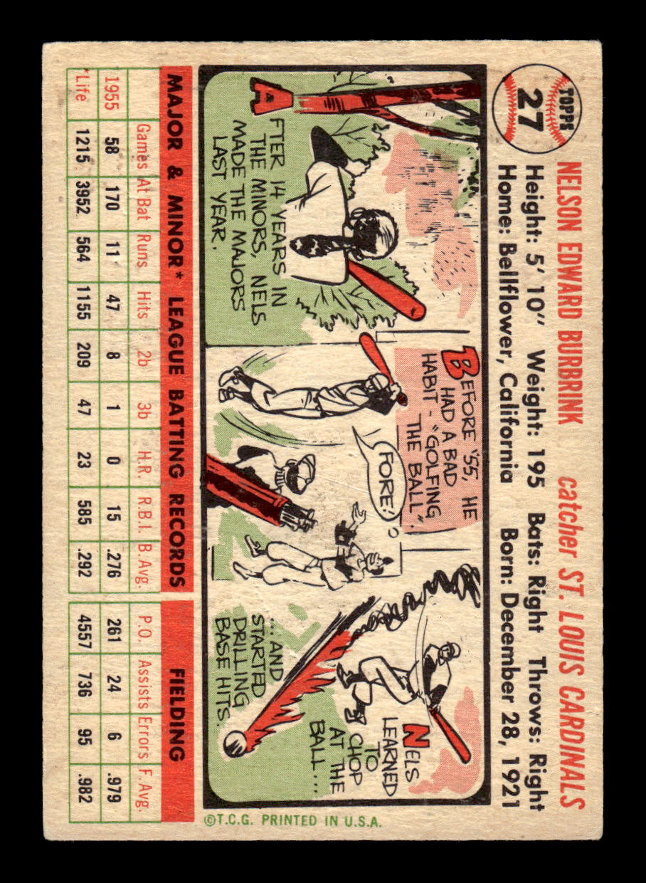 1956 Topps #27 Nelson Burbrink - St. Louis Cardinals RC DP VGEX White Back