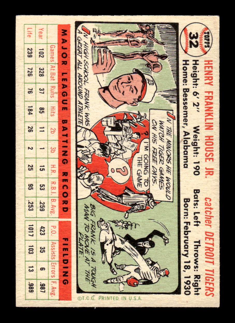 1956 Topps #32 Frank House - Detroit Tigers EX White Back