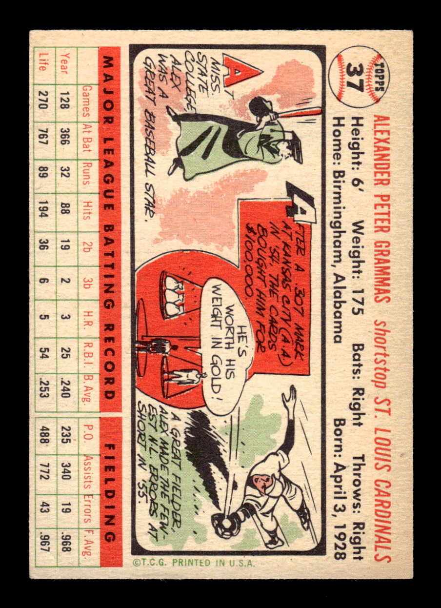 1956 Topps #37 Alex Grammas  - St. Louis Cardinals VGEX White Back