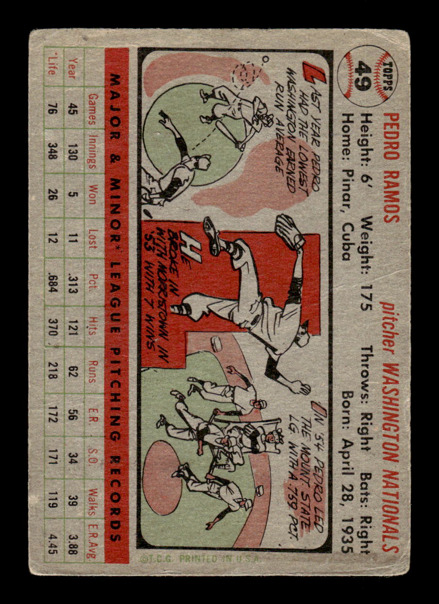 1956 Topps #49 Pedro Ramos - Washington Senators RC G/VG Gray Back