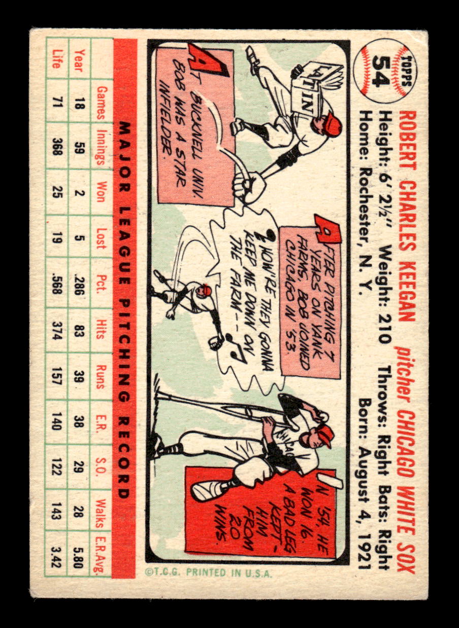 1956 Topps #54 Bob Keegan - Chicago White Sox VGEX White Back