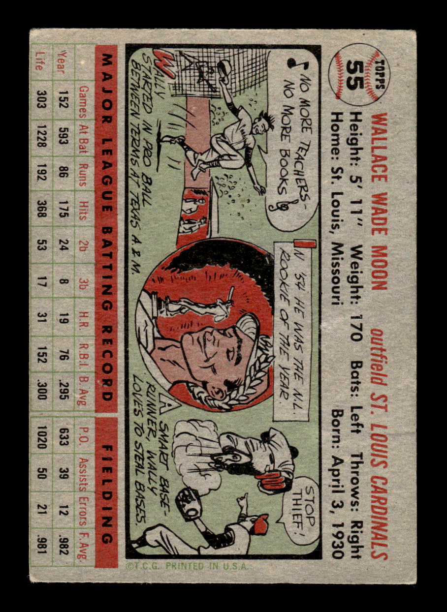 1956 Topps #55 Wally Moon - St. Louis Cardinals VG Gray Back
