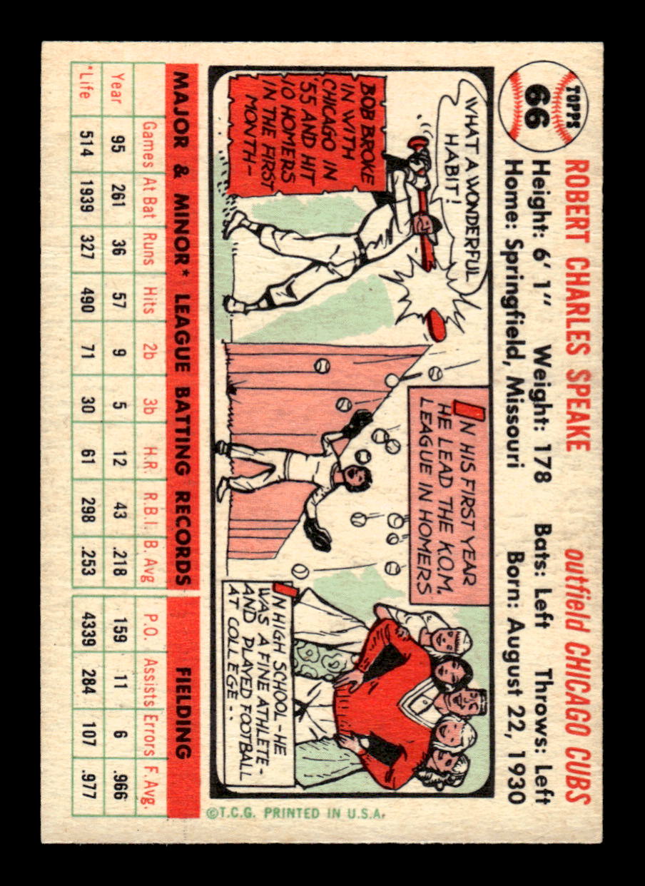 1956 Topps #66 Bob Speake  - Chicago Cubs RC DP VG White Back