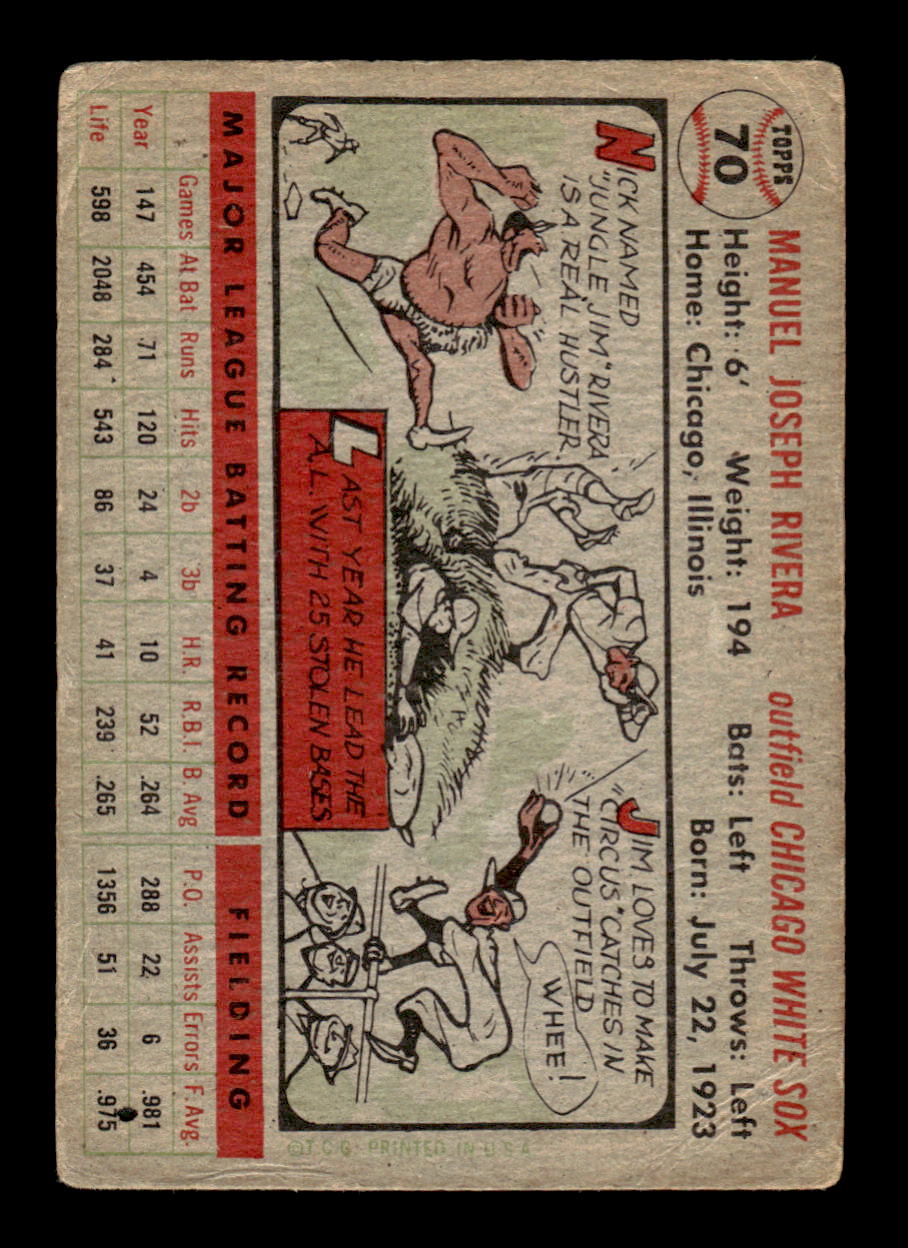 1956 Topps #70 Jim Rivera - Chicago White Sox VG Gray Back