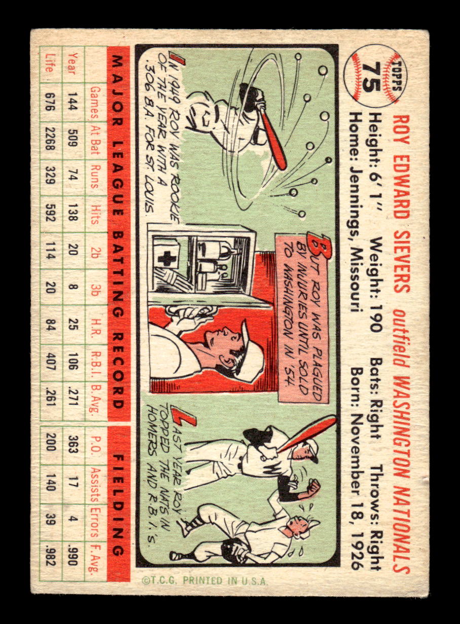 1956 Topps #75 Roy Sievers  - Washington Senators DP EX White Back
