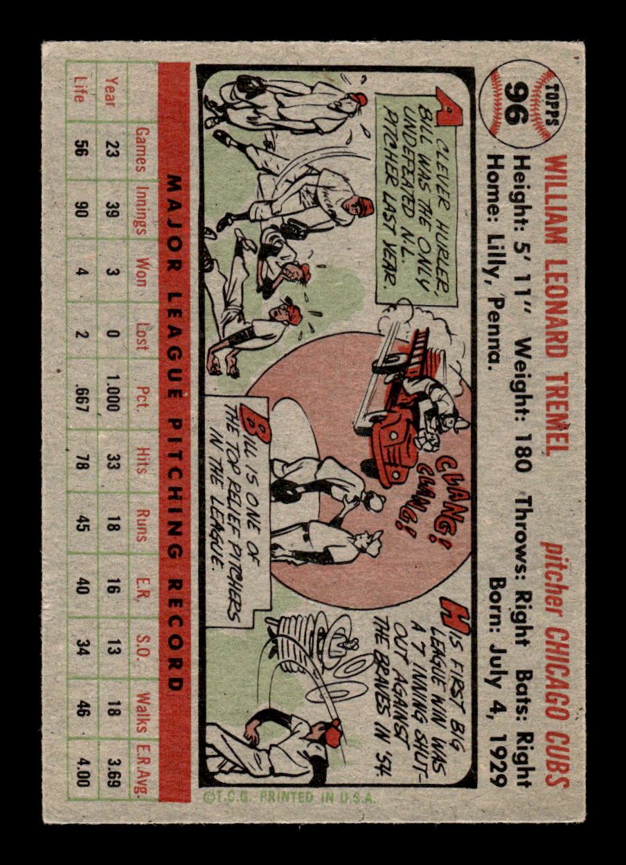 1956 Topps #96 Bill Tremel - Chicago Cubs EX Gray Back