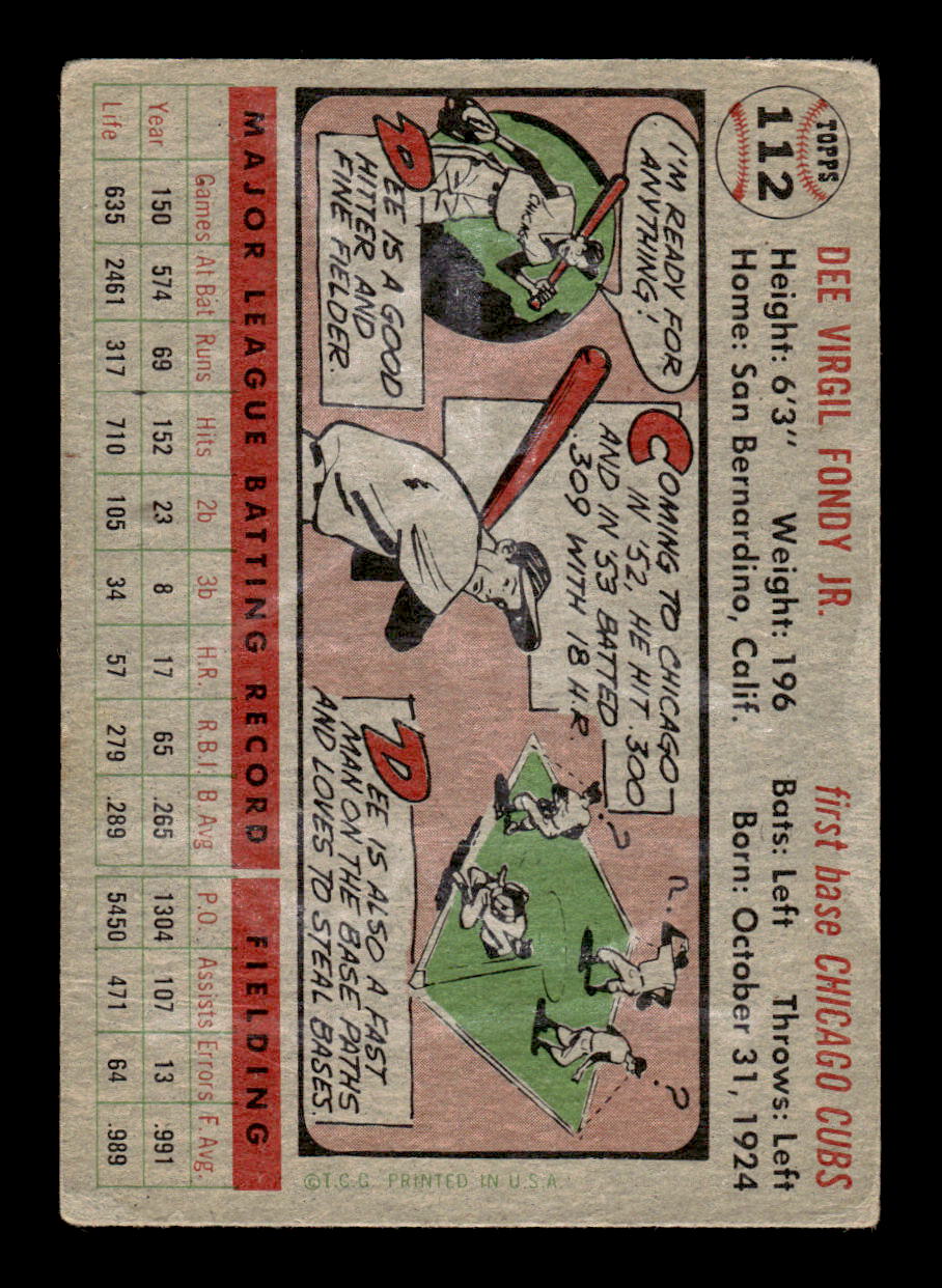 1956 Topps #112 Dee Fondy - Chicago Cubs VGEX Gray Back