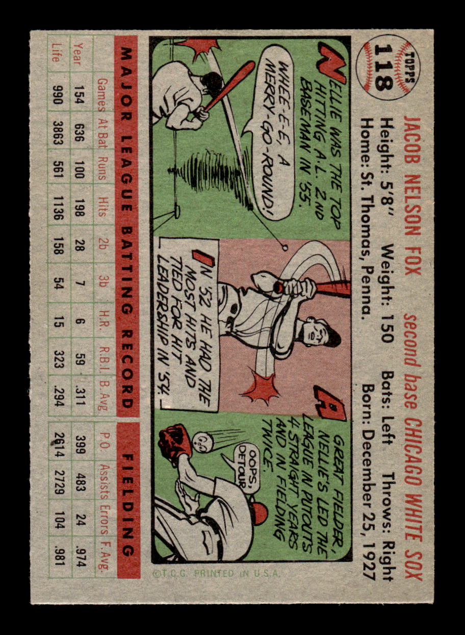 1956 Topps #118 Nellie Fox - Chicago White Sox VGEX Gray Back -2