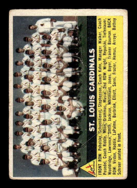 1956 Topps #134 St. Louis Cardinals Team Poor Gray Back