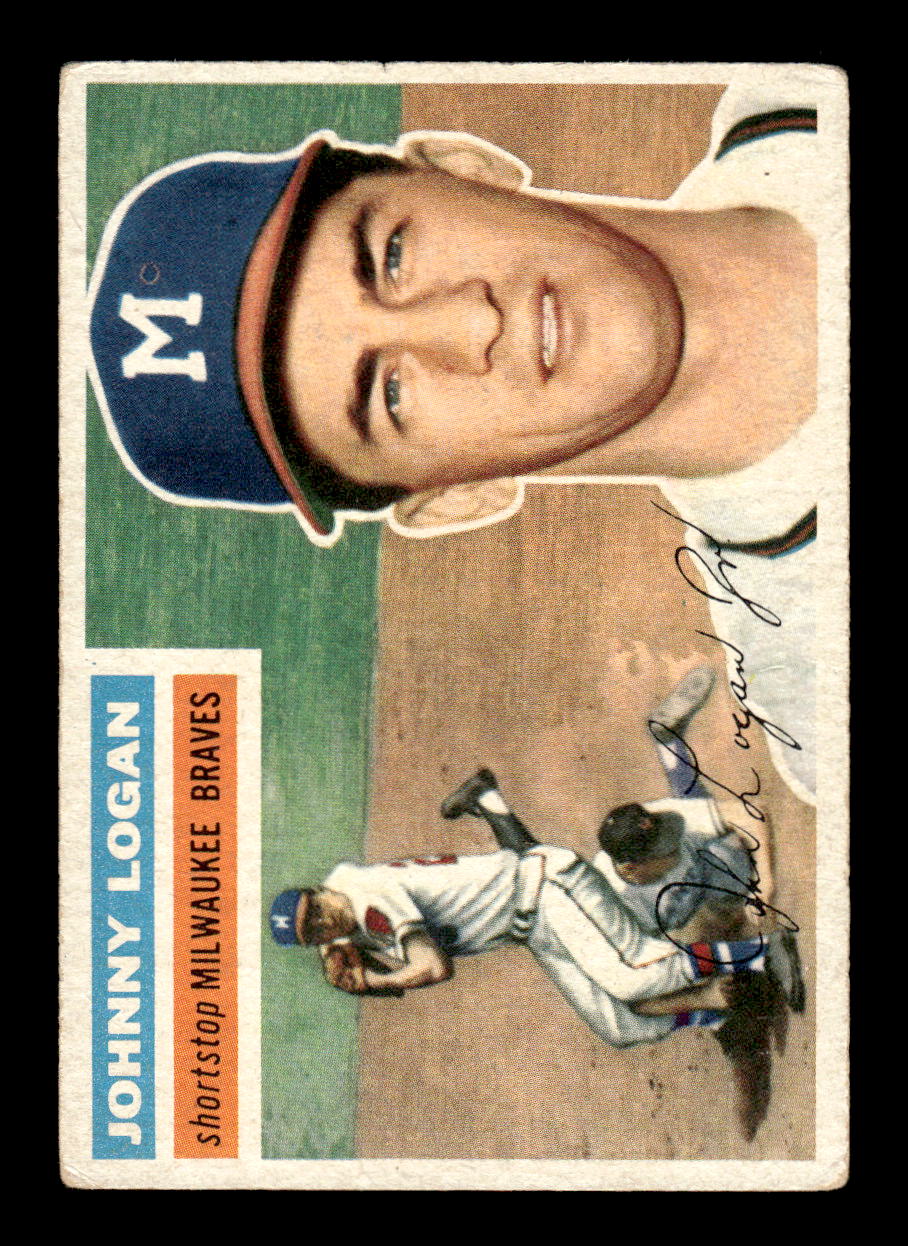 1956 Topps #136 Johnny Logan - Milwaukee Braves VG Gray Back