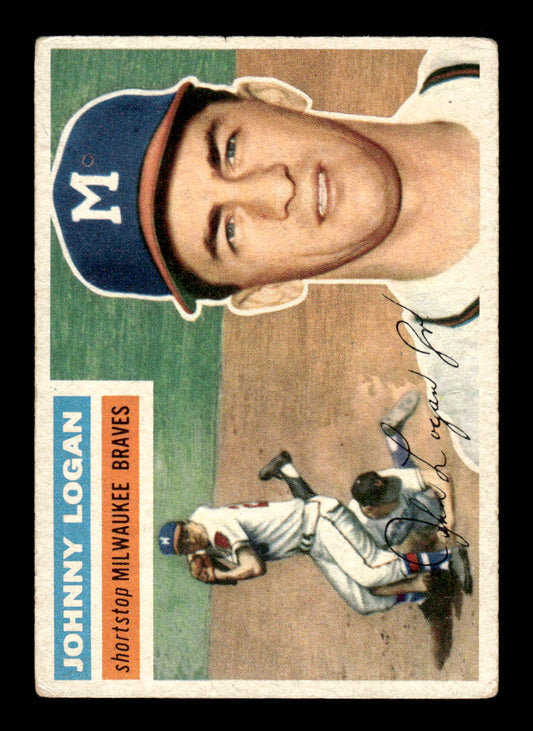 1956 Topps #136 Johnny Logan - Milwaukee Braves VG Gray Back