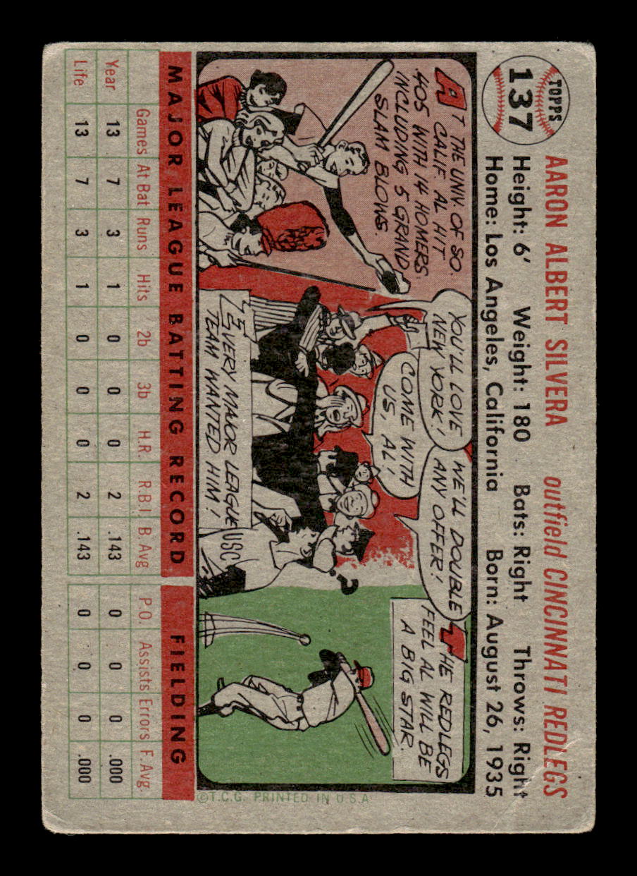1956 Topps #137 Al Silvera  - Cincinnati Reds RC G/VG Gray Back