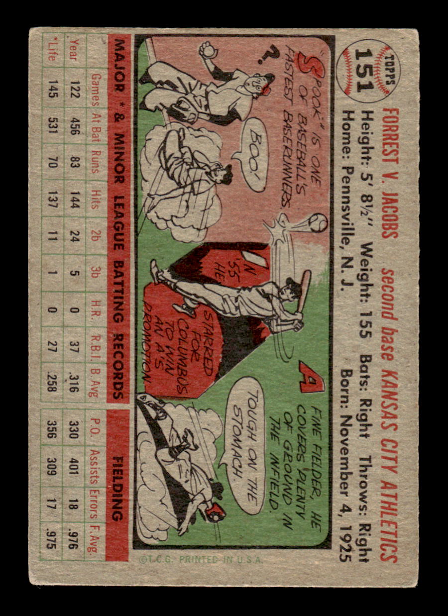 1956 Topps #151 Spook Jacobs - Kansas City Athletics VG Gray Back