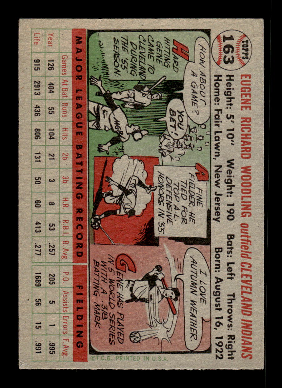 1956 Topps #163 Gene Woodling - Cleveland Indians VGEX Gray Back -1
