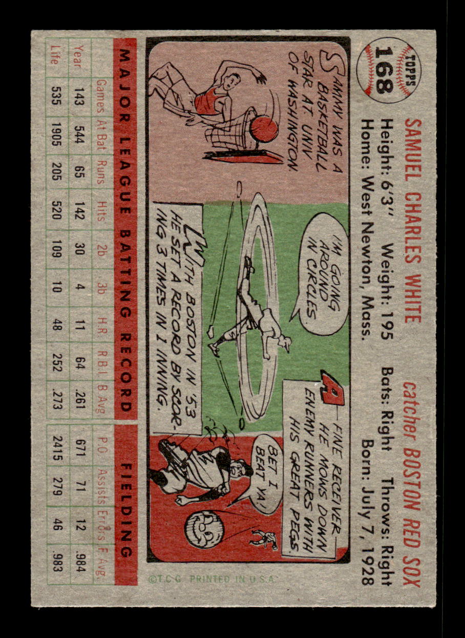 1956 Topps #168 Sammy White - Boston Red Sox EX Gray Back